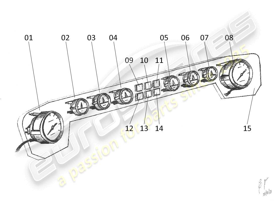 Lamborghini Urraco P250 / P250S Instruments Part Diagram