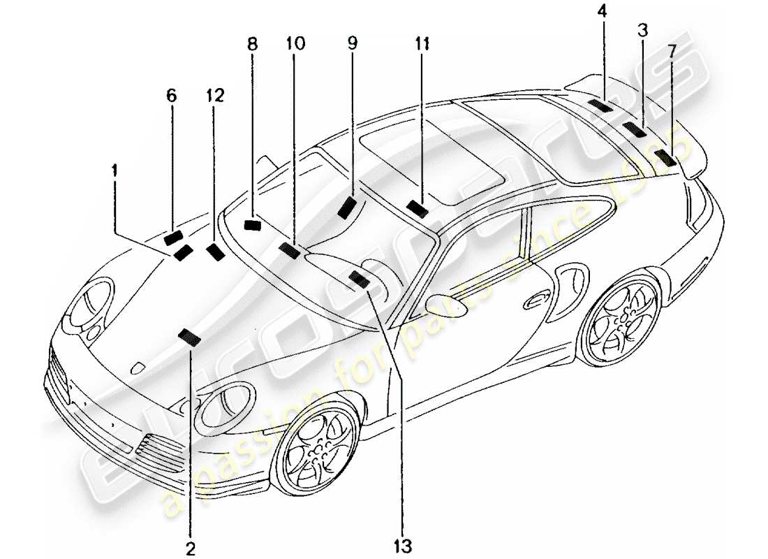 Porsche 996 T/GT2 (2004) signs/notices Part Diagram