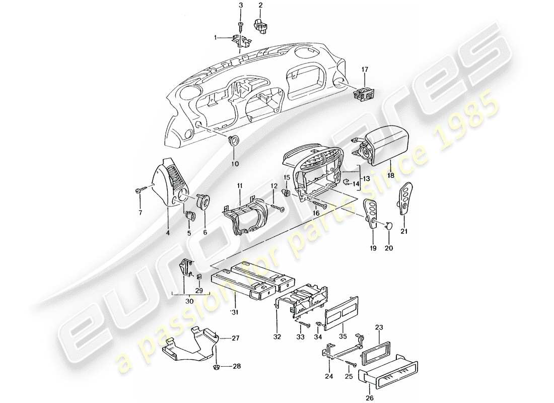 Porsche 996 T/GT2 (2004) ACCESSORIES - DASH PANEL TRIM Part Diagram