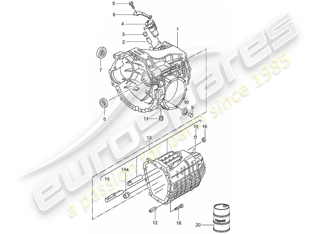 Porsche Boxster 986 (1997) gearbox - 5 speed manual transmission - - - transmission case Part Diagram