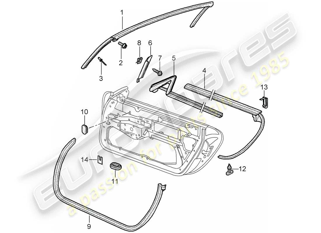 Porsche Boxster 986 (1997) DOOR SEAL - GASKET - WINDSHIELD FRAME Part Diagram