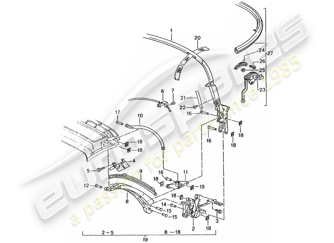 Porsche Boxster 986 (1997) TOP FRAME - SINGLE PARTS Part Diagram