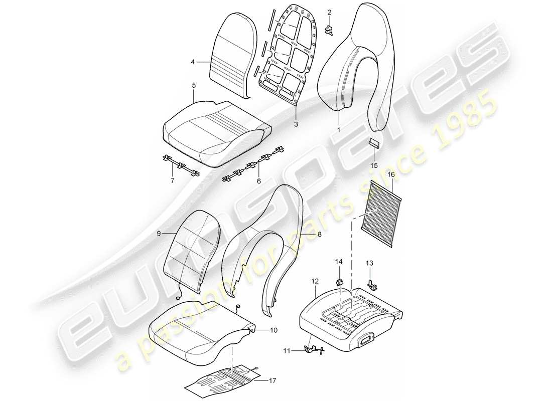 Porsche Boxster 986 (1997) seat covers - backrest covers - foam part - standard seat - comfort seat Part Diagram