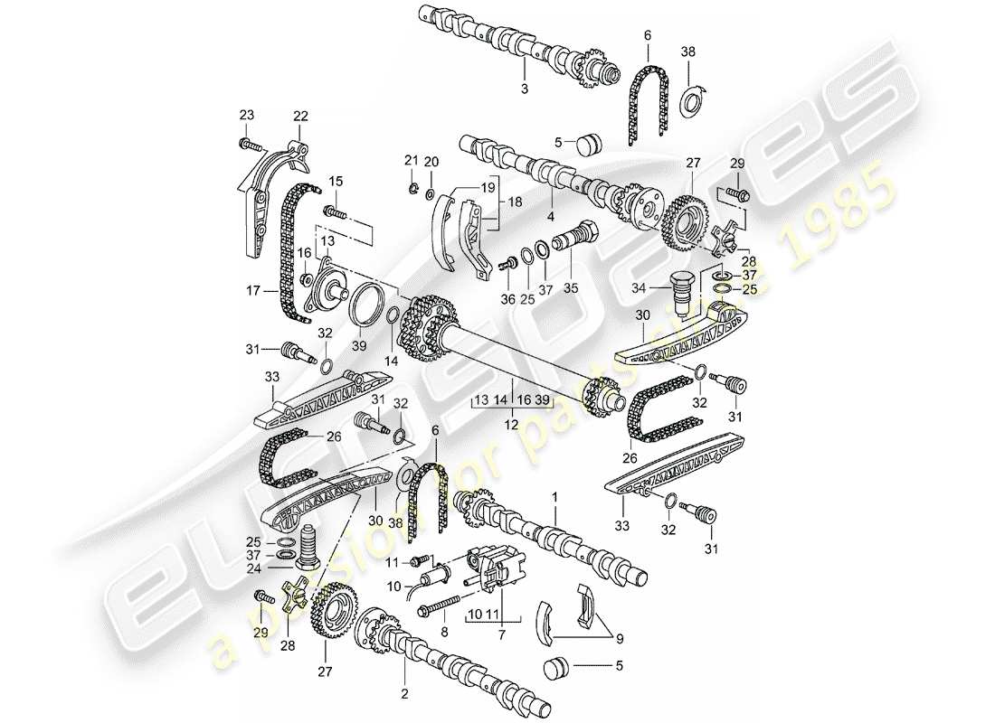 Porsche Boxster 986 (1998) camshaft - timing chain Part Diagram