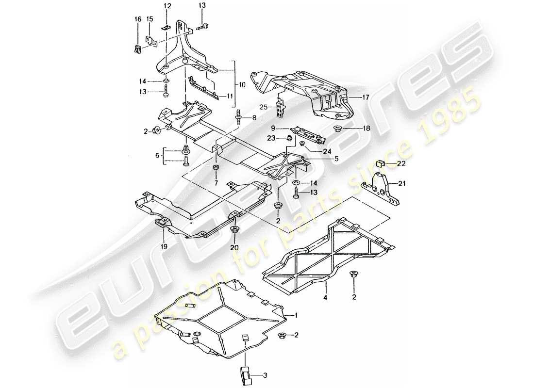 Porsche Boxster 986 (1998) UNDERBODY LINING Part Diagram