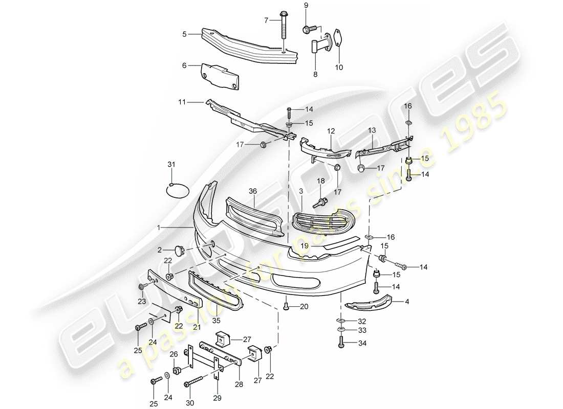 Porsche Boxster 986 (1998) BUMPER Part Diagram