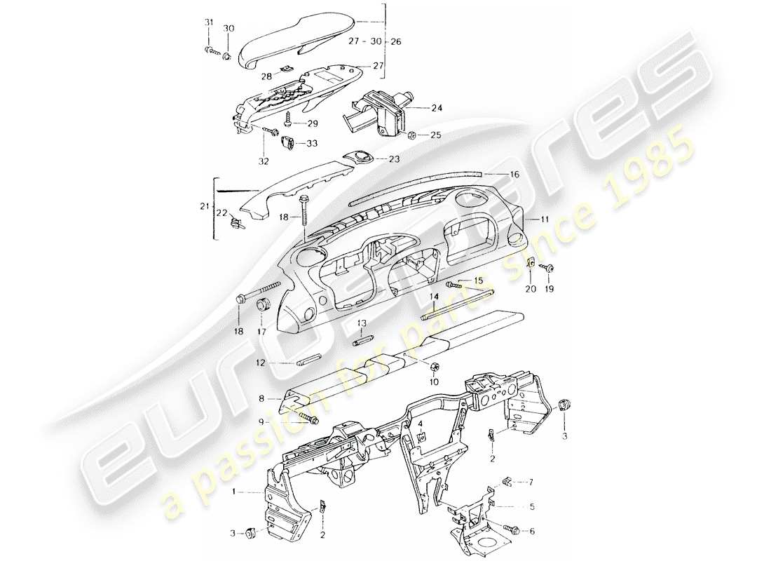 Porsche Boxster 986 (1998) DASH PANEL TRIM - WITH: - RETAINING FRAME Part Diagram