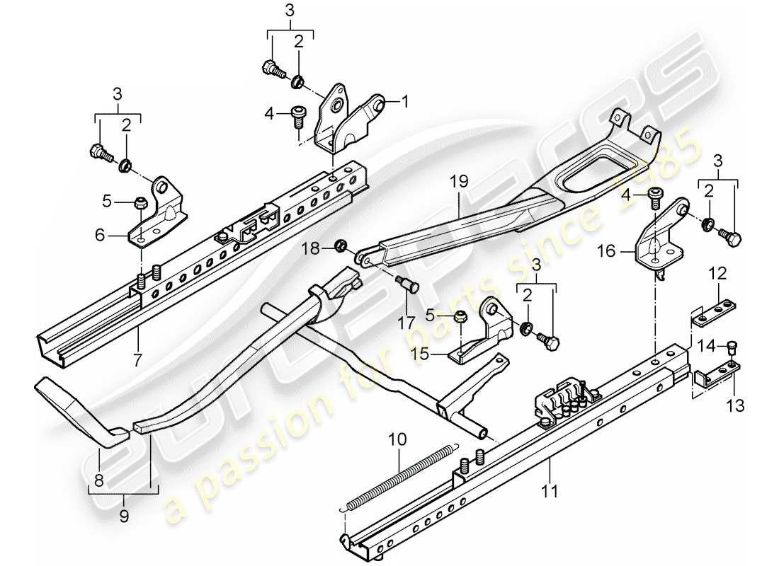 Porsche Boxster 986 (1998) seat frame - standard seat Part Diagram