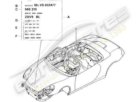 a part diagram from the Porsche Boxster 986 (1998) parts catalogue