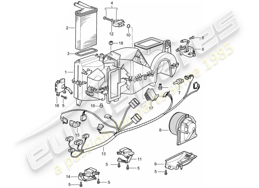 Porsche Boxster 986 (1999) air distribution housing - single parts Part Diagram