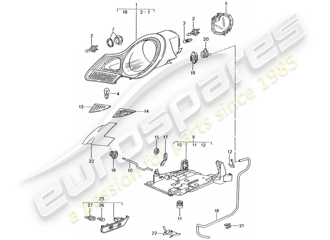 Porsche Boxster 986 (1999) HEADLAMP - TURN SIGNAL REPEATER Part Diagram