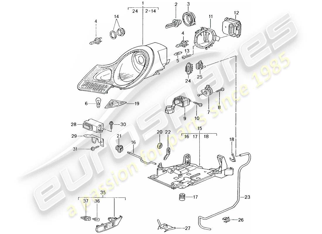 Porsche Boxster 986 (1999) HEADLAMP - TURN SIGNAL REPEATER - D - MJ 1999>> Part Diagram