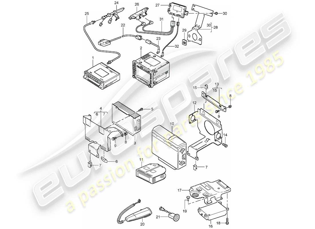 Porsche Boxster 986 (1999) RADIO UNIT - AMPLIFIER - NAVIGATION SYSTEM - TELEPHONE - D - MJ 2003>> Part Diagram