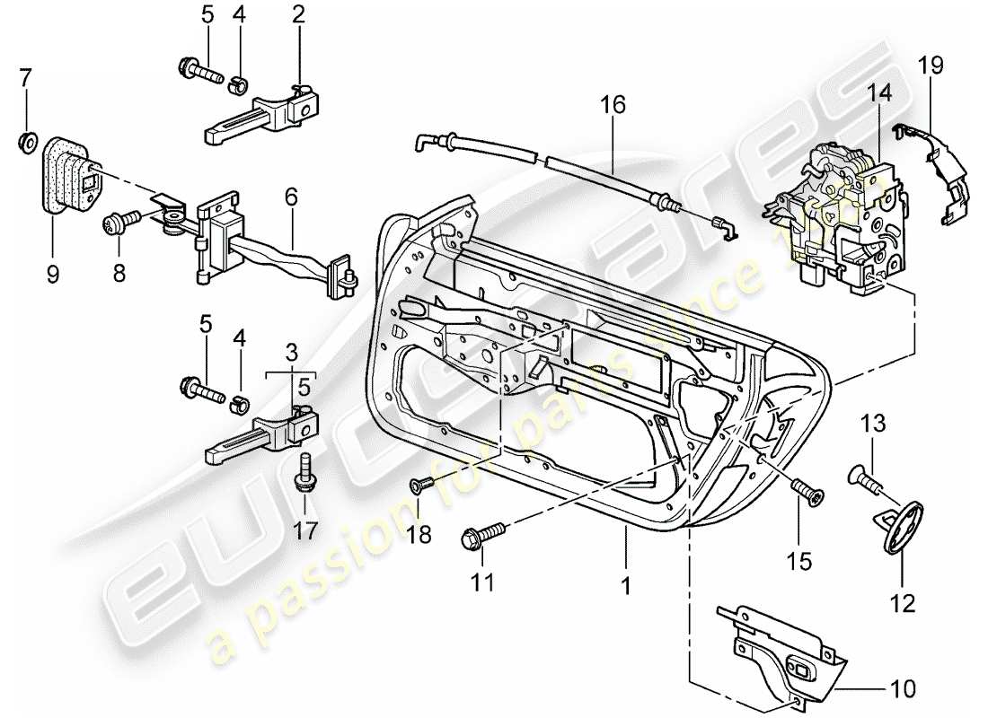 Porsche Boxster 986 (2001) DOOR SHELL - DOOR LATCH Part Diagram