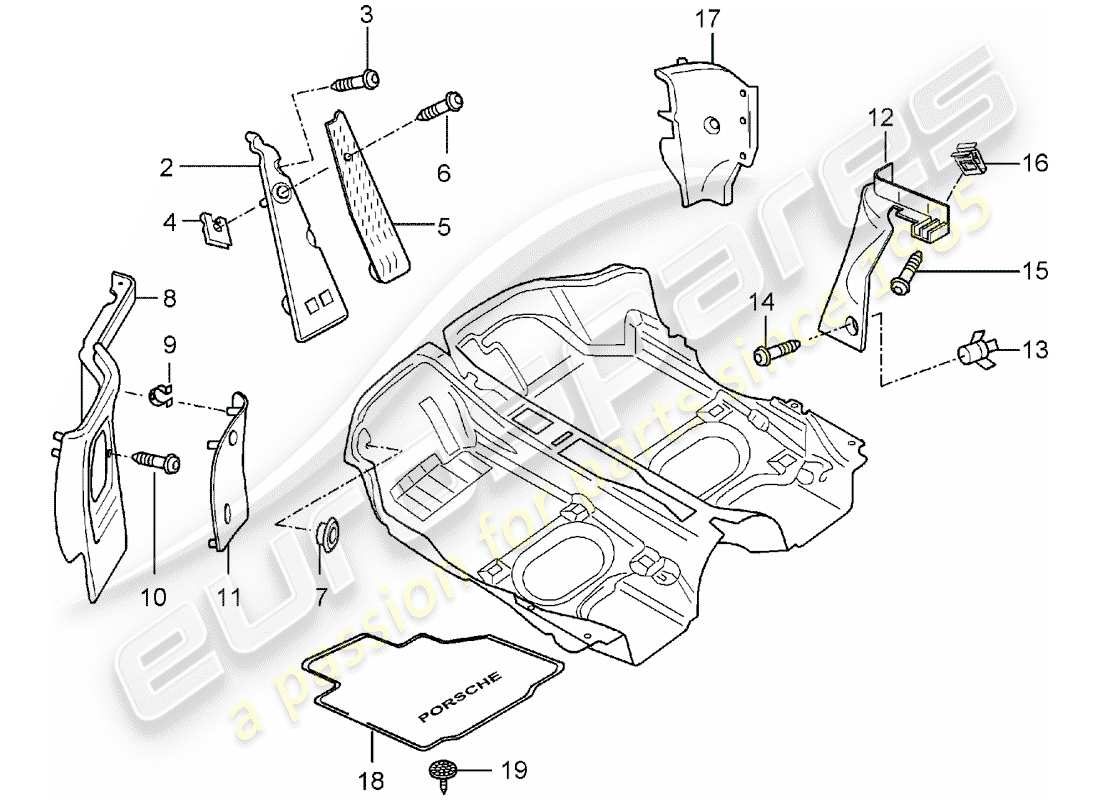 Porsche Boxster 986 (2001) INTERIOR EQUIPMENT - FLOOR COVER - TRIMS Part Diagram