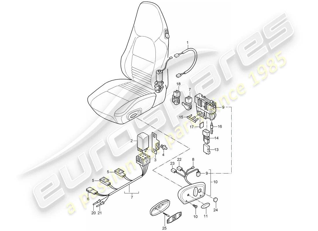 Porsche Boxster 986 (2001) wiring harnesses - switch - comfort seat Part Diagram