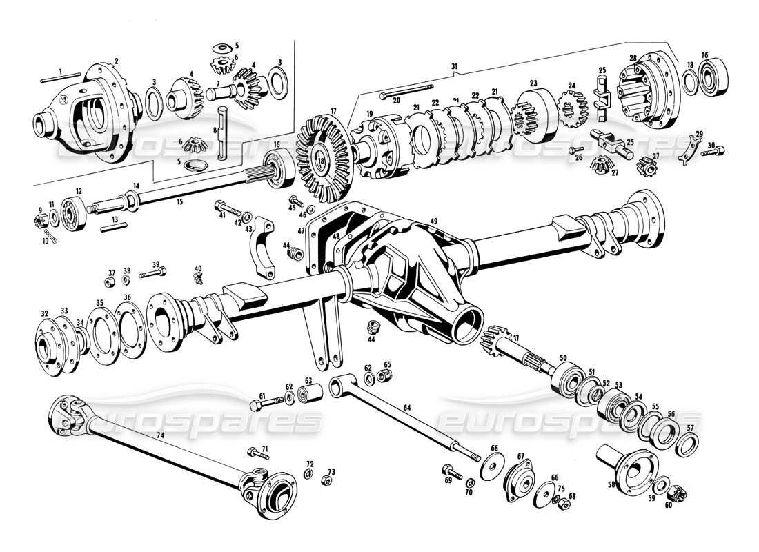 Maserati Ghibli 4.7 / 4.9 Differential and Propeller Shafts Part Diagram