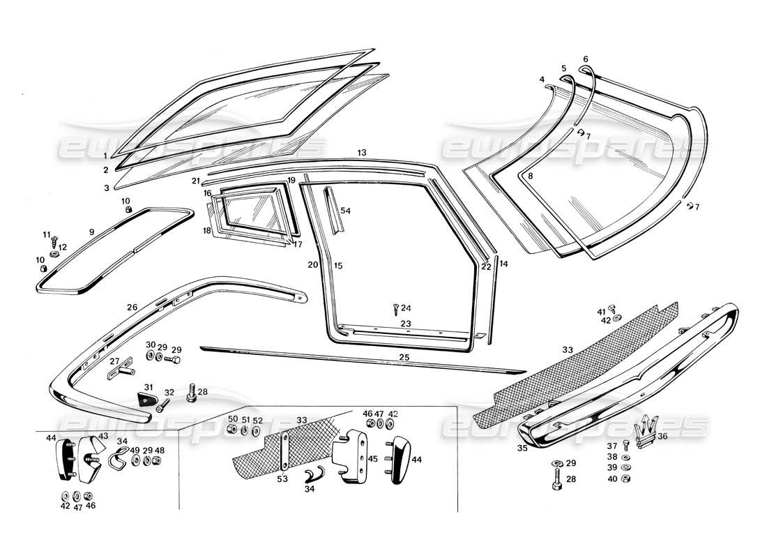 Maserati Ghibli 4.7 / 4.9 Bumpers and Glasses Parts Diagram