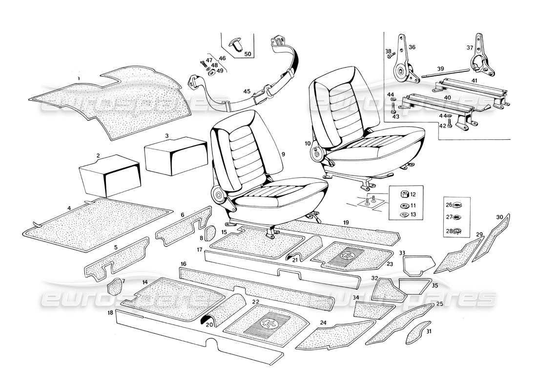 Maserati Ghibli 4.7 / 4.9 Seats and Upholstery Parts Diagram