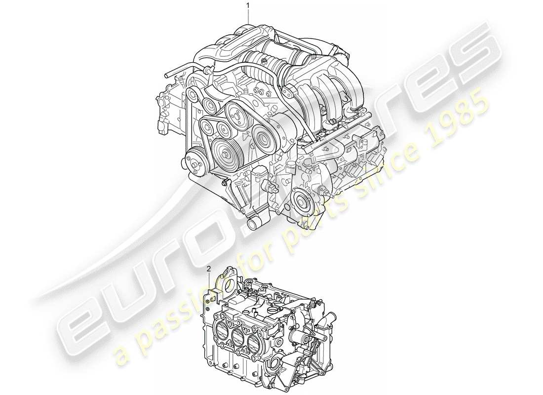 Porsche Boxster 986 (2004) REPLACEMENT ENGINE - WITHOUT: - DRIVING DISK - tiptronic - WITHOUT: - FLYWHEEL - MANUAL GEARBOX - WITHOUT: - COMPRESSOR Parts Diagram