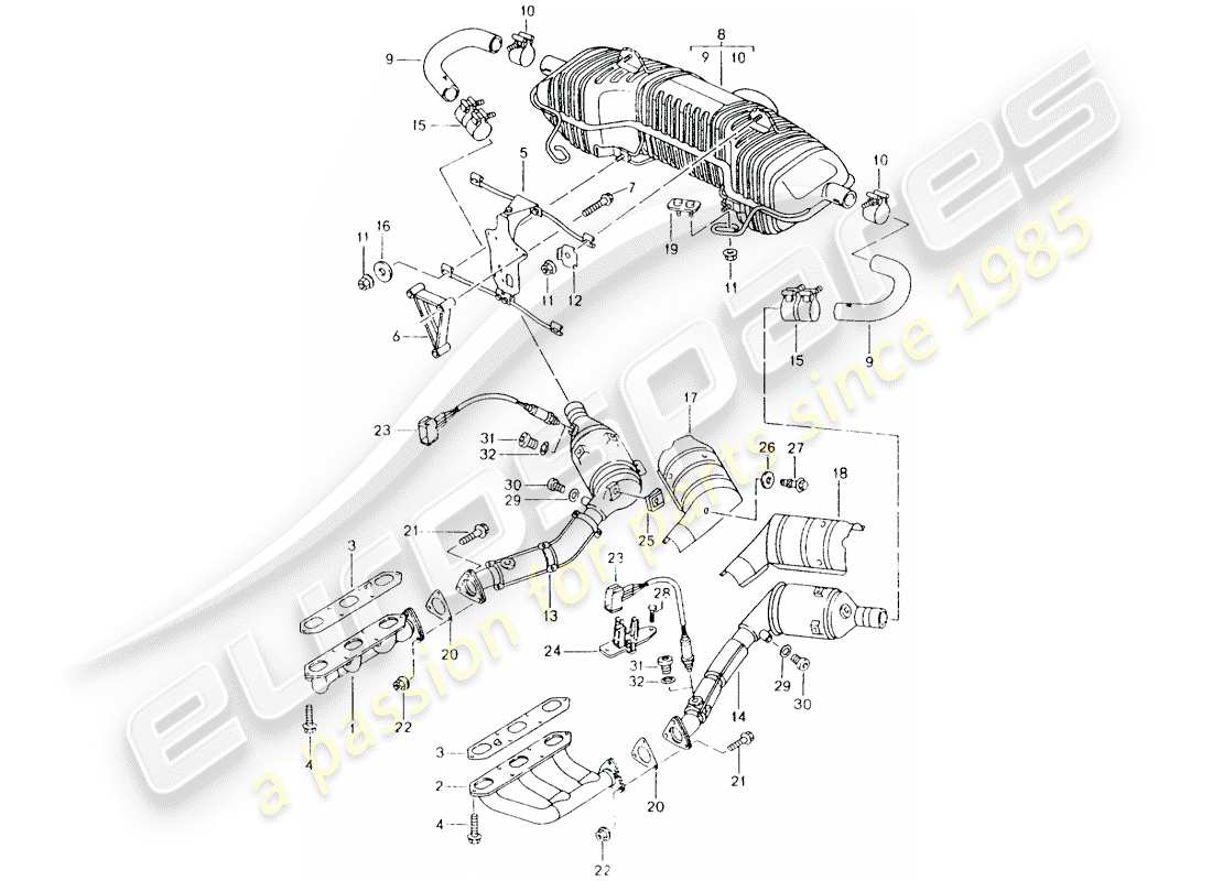 Porsche Boxster 986 (2004) EXHAUST SYSTEM - M 96.20 Part Diagram