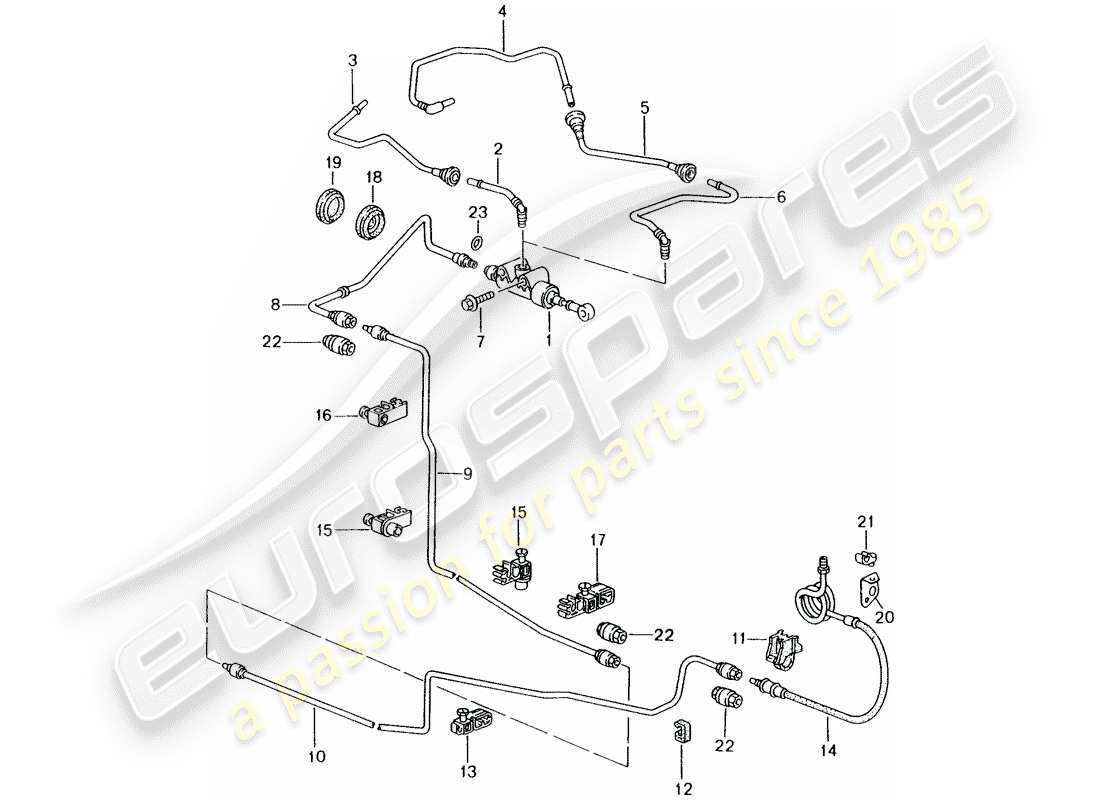 Porsche Boxster 986 (2004) HYDRAULIC CLUTCH - OPERATION - CLUTCH MASTER CYLINDER - TUBE-/HOSE LINE Part Diagram