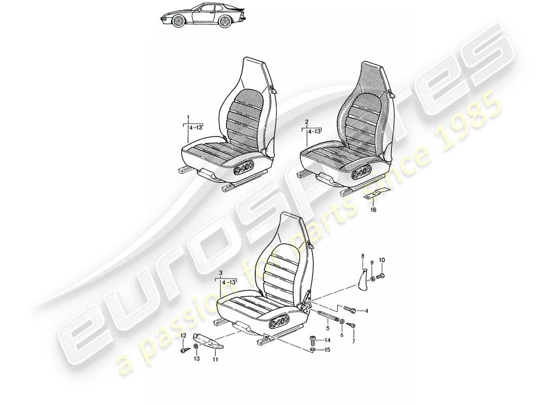 Porsche Seat 944/968/911/928 (1985) FRONT SEAT - COMPLETE - D >> - MJ 1988 Part Diagram