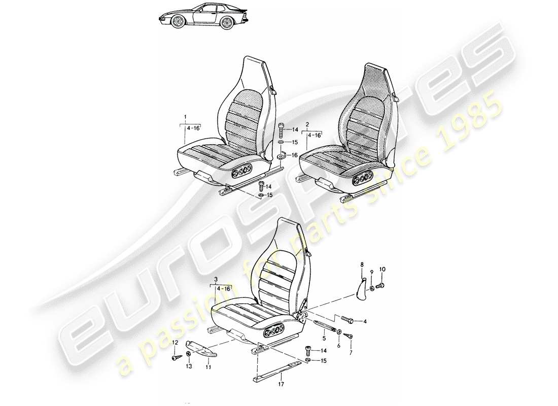 Porsche Seat 944/968/911/928 (1985) FRONT SEAT - COMPLETE - ALL-ELECTRIC - D - MJ 1989>> - MJ 1991 Part Diagram