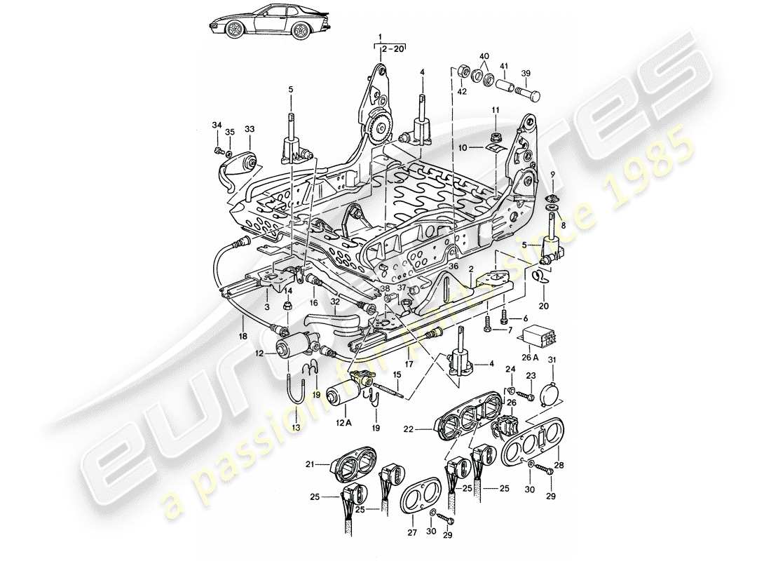 Porsche Seat 944/968/911/928 (1985) FRAME FOR SEAT - SPORTS SEAT - D >> - MJ 1988 Part Diagram