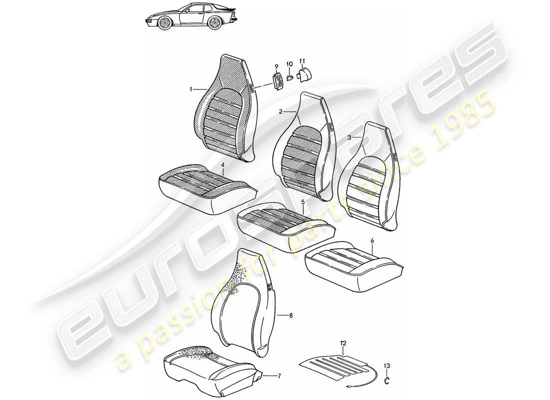 Porsche Seat 944/968/911/928 (1985) COVER - HEATER ELEMENT - FRONT SEAT - D >> - MJ 1988 Part Diagram