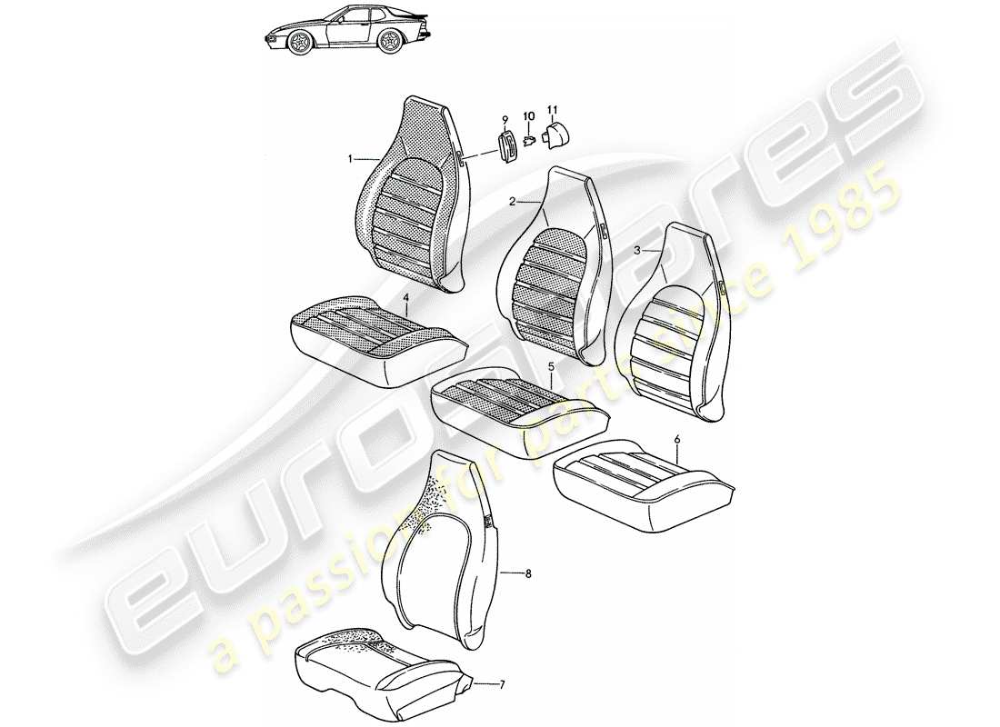Porsche Seat 944/968/911/928 (1985) COVER - FRONT SEAT - D - MJ 1989>> - MJ 1991 Part Diagram