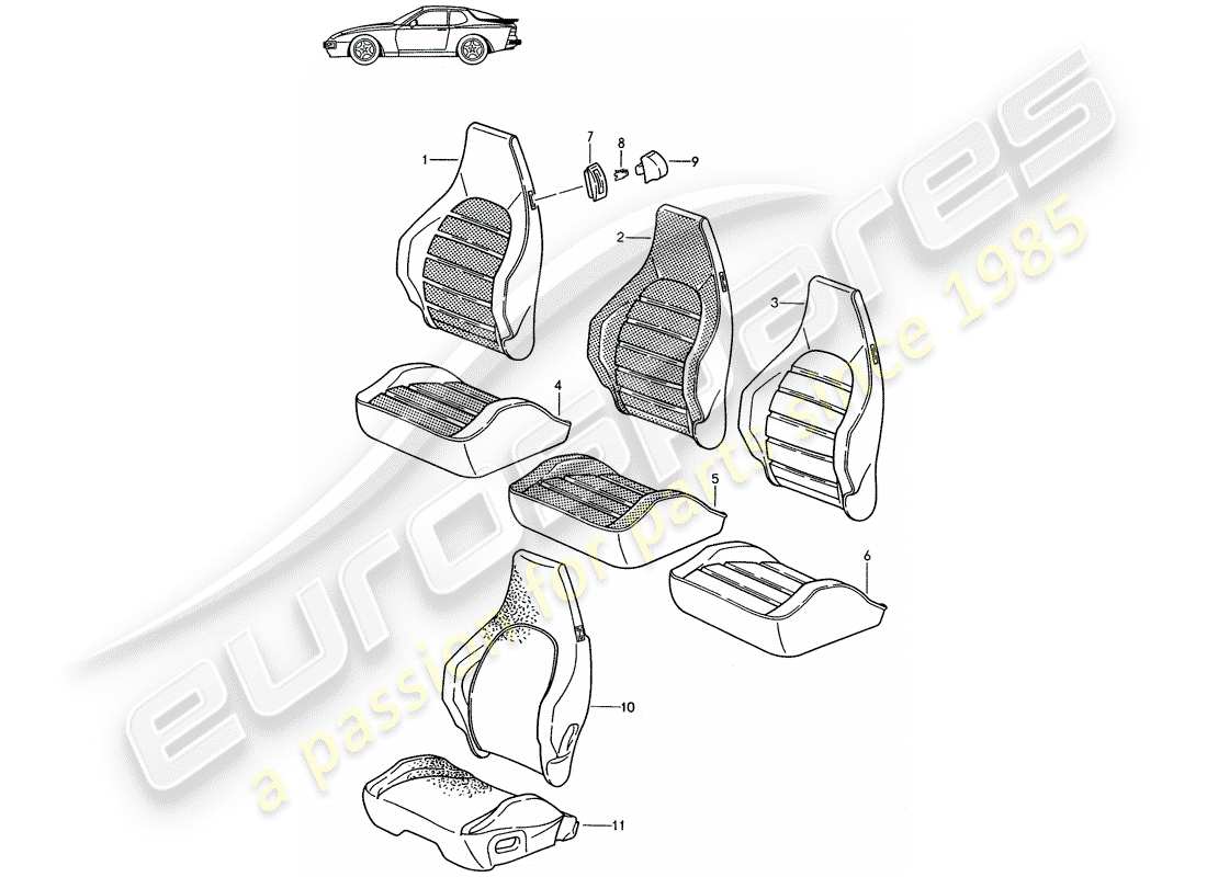 Porsche Seat 944/968/911/928 (1985) COVER - SPORTS SEAT - D >> - MJ 1988 Part Diagram