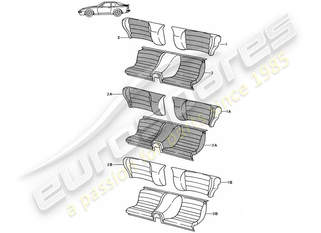 Porsche Seat 944/968/911/928 (1985) EMERGENCY SEAT - COMPLETE - DIVIDED - D >> - MJ 1988 Part Diagram