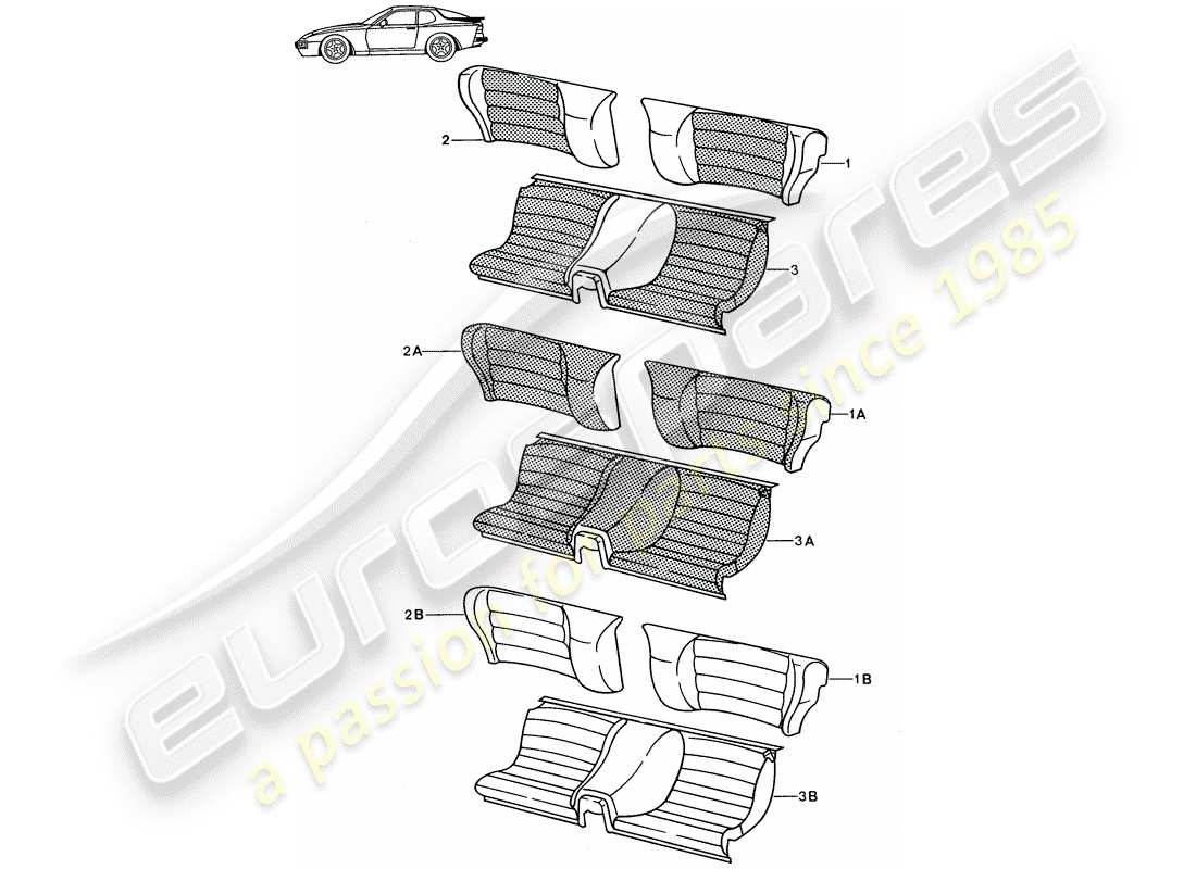 Porsche Seat 944/968/911/928 (1985) EMERGENCY SEAT - COMPLETE - DIVIDED - D - MJ 1989>> - MJ 1991 Part Diagram