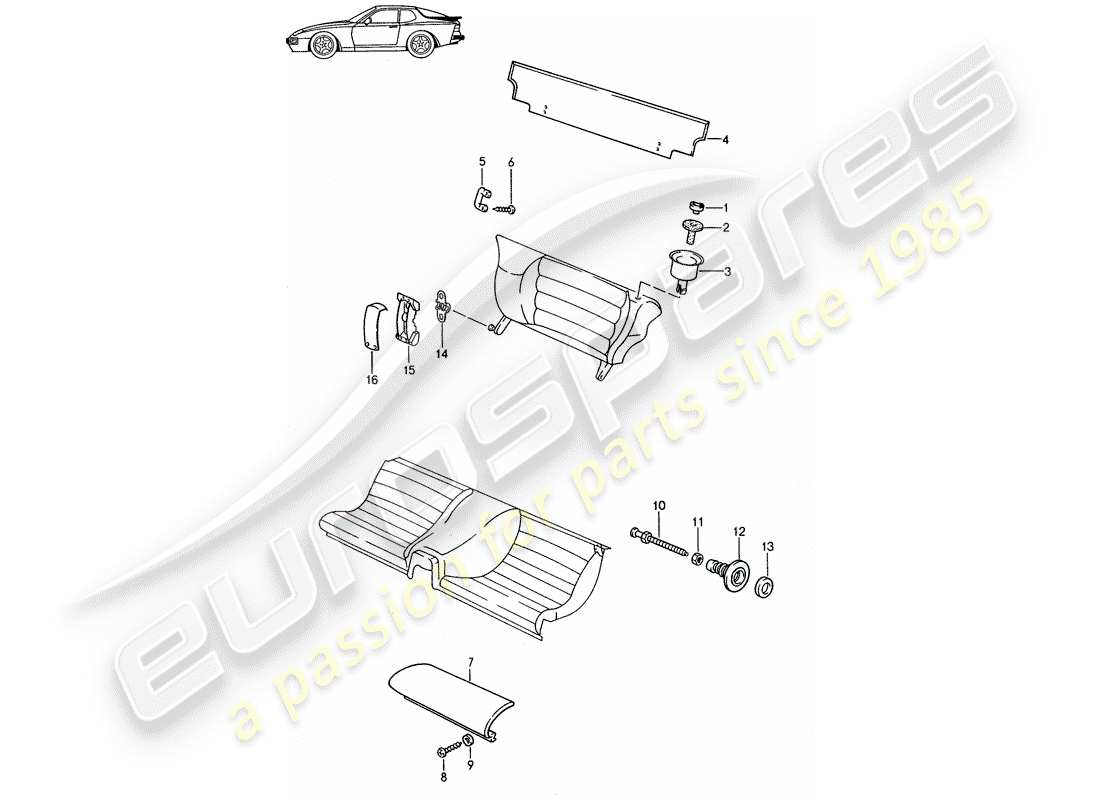 Porsche Seat 944/968/911/928 (1985) EMERGENCY SEAT - DIVIDED - SINGLE PARTS - D - MJ 1989>> - MJ 1991 Part Diagram