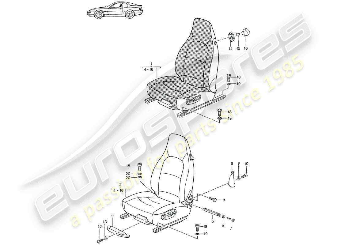 Porsche Seat 944/968/911/928 (1985) FRONT SEAT - COMPLETE - ALL-ELECTRIC - D - MJ 1994>> - MJ 1995 Part Diagram