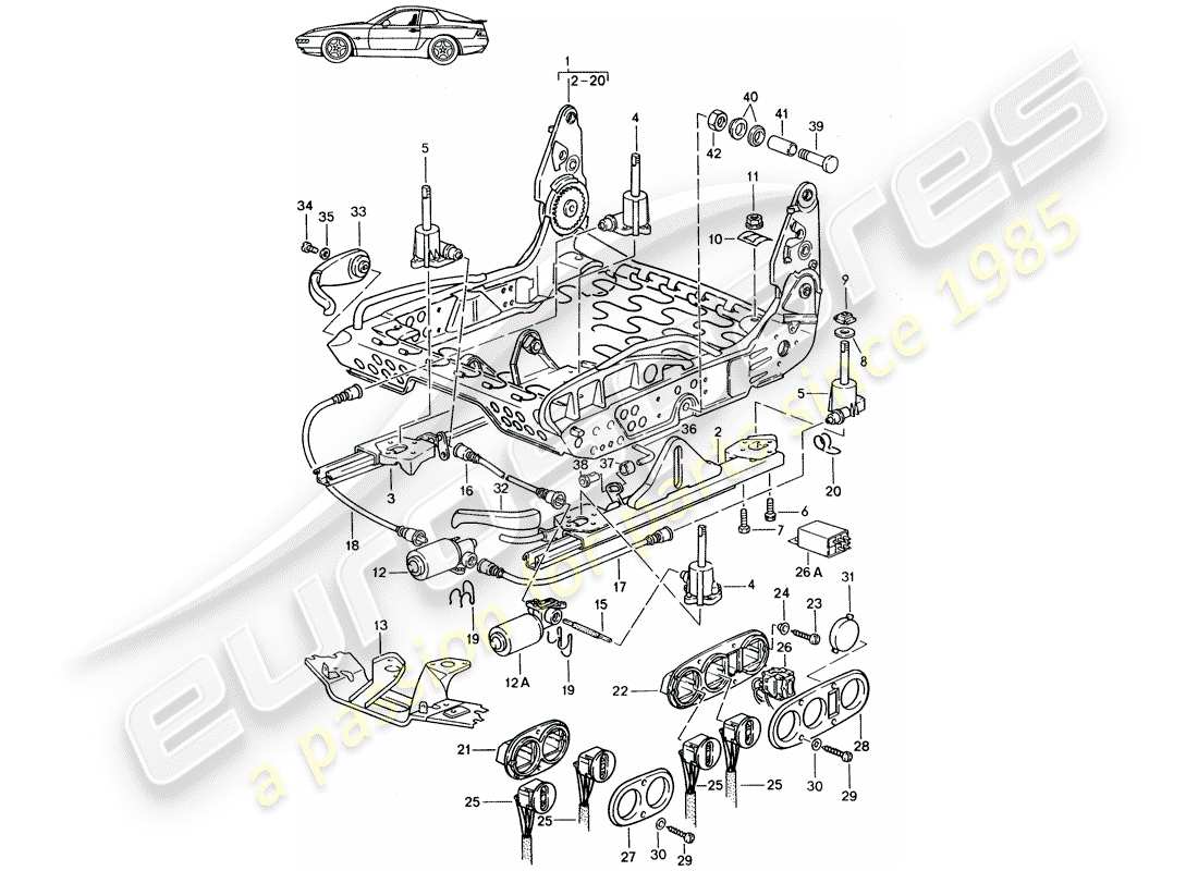 Porsche Seat 944/968/911/928 (1985) FRAME FOR SEAT - SPORTS SEAT - ELECTRICALLY ADJUSTABLE - D - MJ 1992>> - MJ 1995 Part Diagram