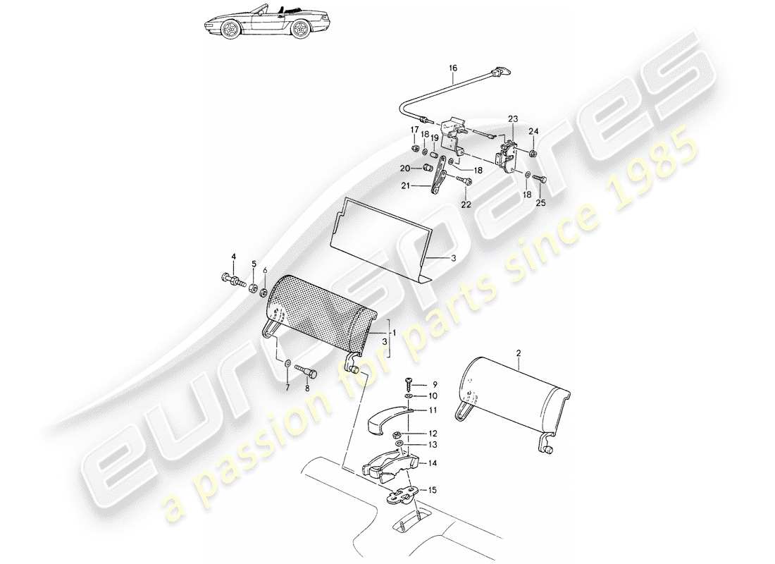 Porsche Seat 944/968/911/928 (1985) EMERGENCY SEAT BACKREST - FOR - CABRIOLET - D - MJ 1994>> - MJ 1995 Part Diagram