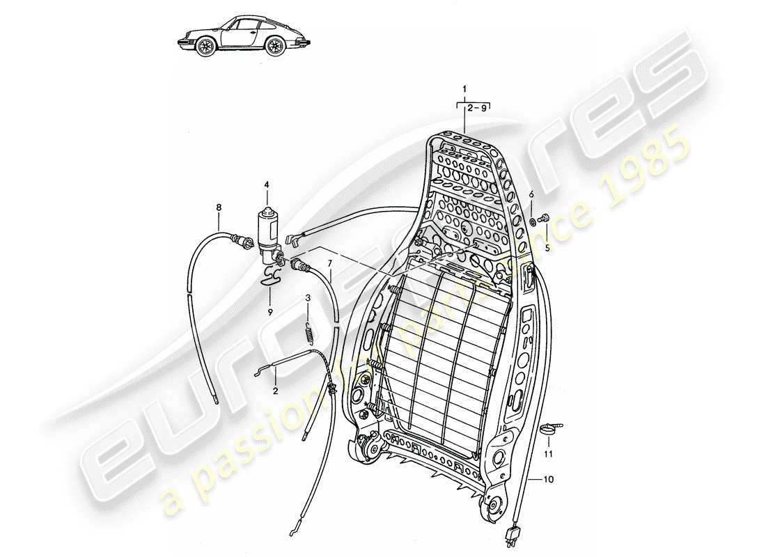 Porsche Seat 944/968/911/928 (1985) BACKREST FRAME - MANUALLY - ELECTRIC - D - MJ 1985>> - MJ 1986 Part Diagram