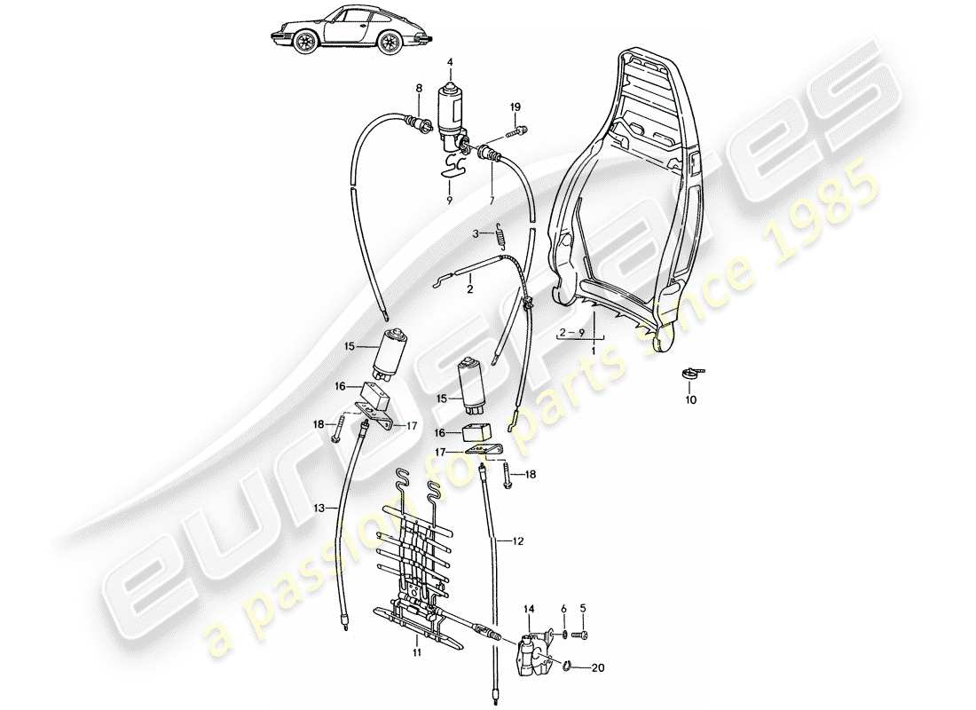 Porsche Seat 944/968/911/928 (1985) BACKREST FRAME - MANUALLY - ELECTRIC - LUMBAR SUPPORT - D - MJ 1987>> - MJ 1989 Part Diagram