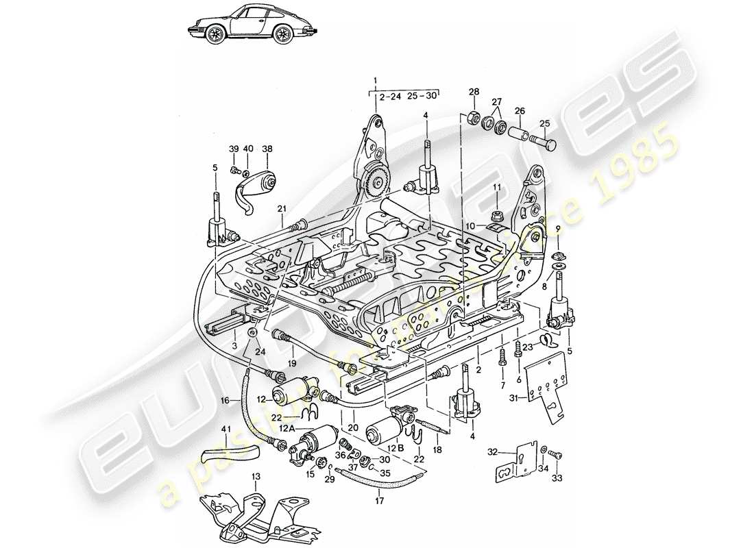 Porsche Seat 944/968/911/928 (1985) FRAME FOR SEAT - ELECTRIC - D - MJ 1987>> - MJ 1989 Part Diagram