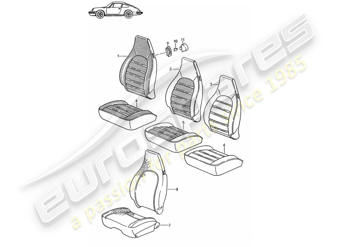 Porsche Seat 944/968/911/928 (1985) COVER - FRONT SEAT - D - MJ 1985>> - MJ 1986 Part Diagram