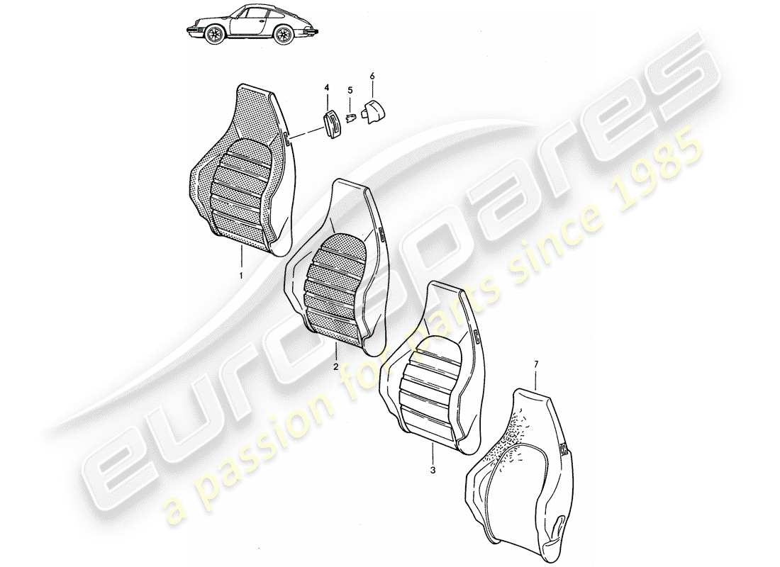 Porsche Seat 944/968/911/928 (1985) BACKREST COVER - SPORTS SEAT - D - MJ 1985>> - MJ 1986 Part Diagram