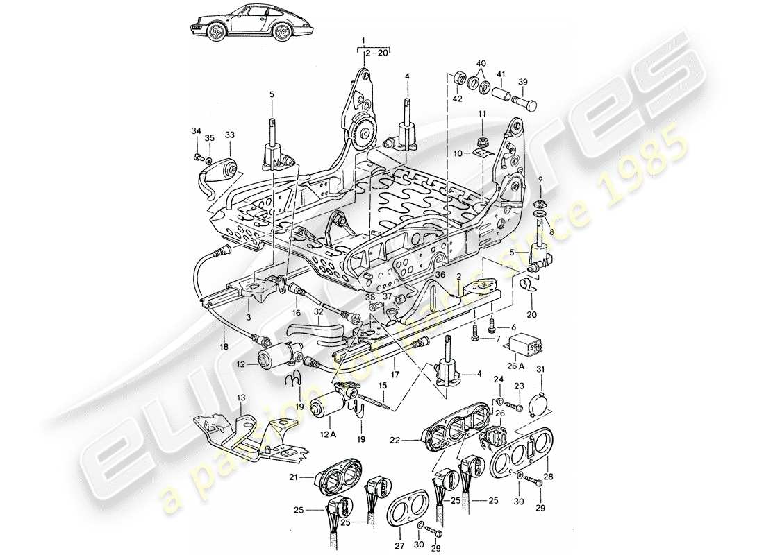 Porsche Seat 944/968/911/928 (1985) FRAME FOR SEAT - SPORTS SEAT - D - MJ 1989>> - MJ 1994 Part Diagram