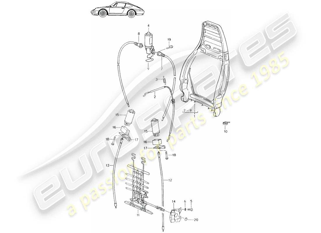 Porsche Seat 944/968/911/928 (1985) BACKREST FRAME - - ELECTRIC - MANUALLY - LUMBAR SUPPORT - D - MJ 1994>> - MJ 1998 Part Diagram