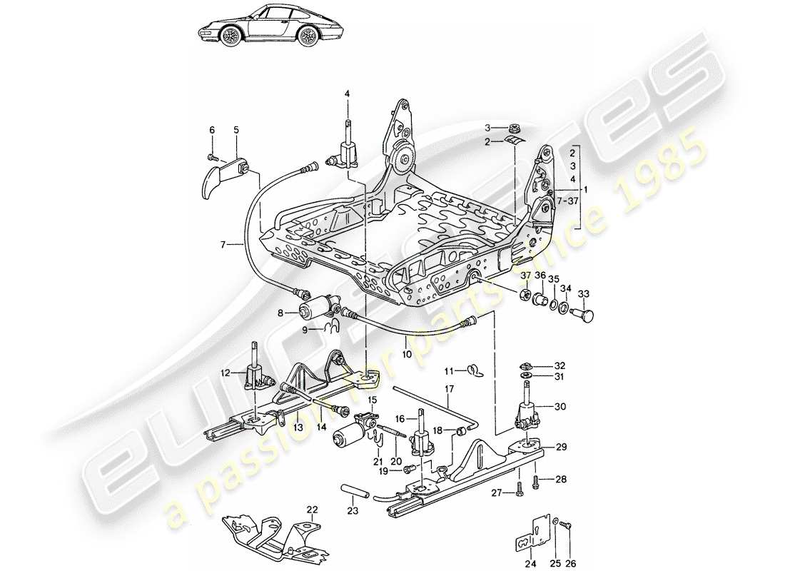Porsche Seat 944/968/911/928 (1985) FRAME FOR SEAT - SPORTS SEAT - ELECT. VERTICAL ADJUSTMENT - D - MJ 1994>> - MJ 1994 Part Diagram