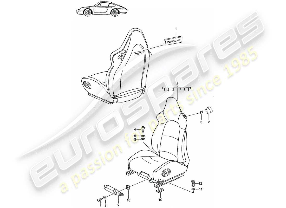 Porsche Seat 944/968/911/928 (1985) SPORTS SEAT - - COMPLETE - ELECT. VERTICAL ADJUSTMENT - D - MJ 1995>> - MJ 1998 Part Diagram