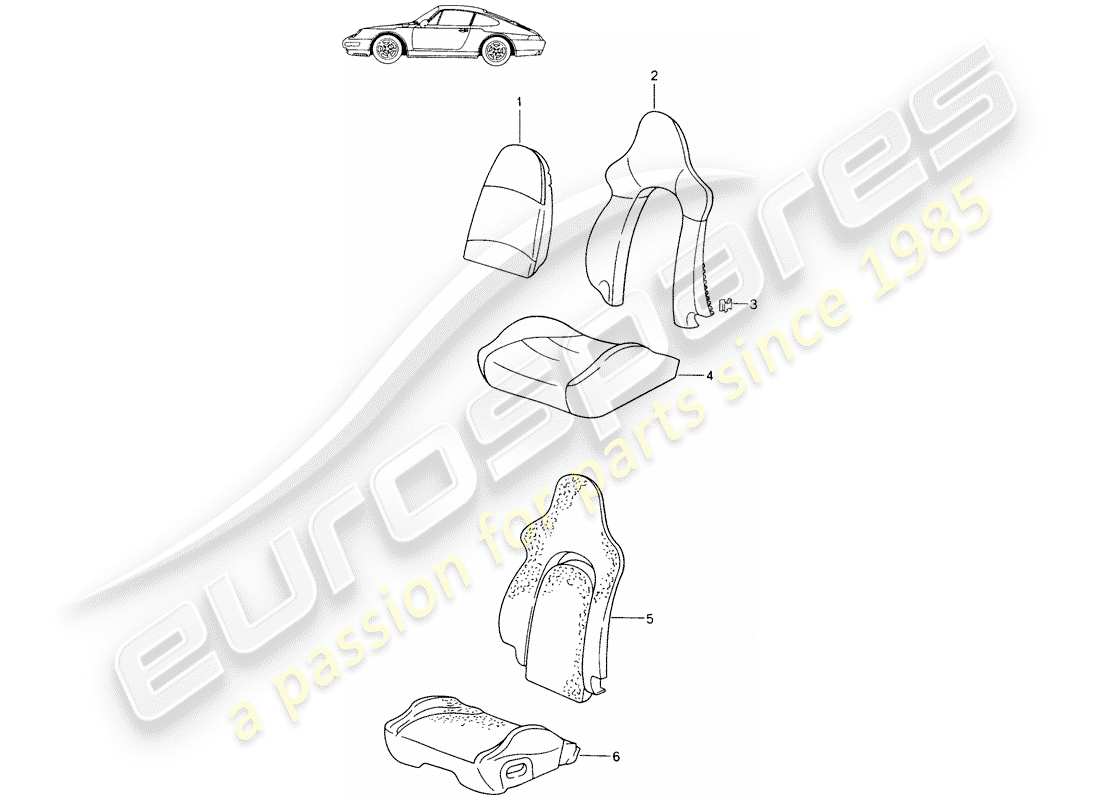 Porsche Seat 944/968/911/928 (1985) SPORTS SEAT - - - COVER - FOAM PART - D - MJ 1995>> - MJ 1998 Part Diagram