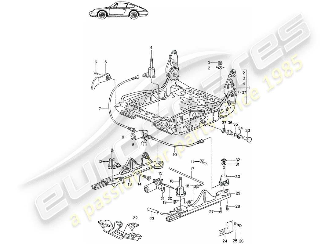 Porsche Seat 944/968/911/928 (1985) FRAME FOR SEAT - SPORTS SEAT - ELECT. VERTICAL ADJUSTMENT - D - MJ 1995>> - MJ 1998 Part Diagram
