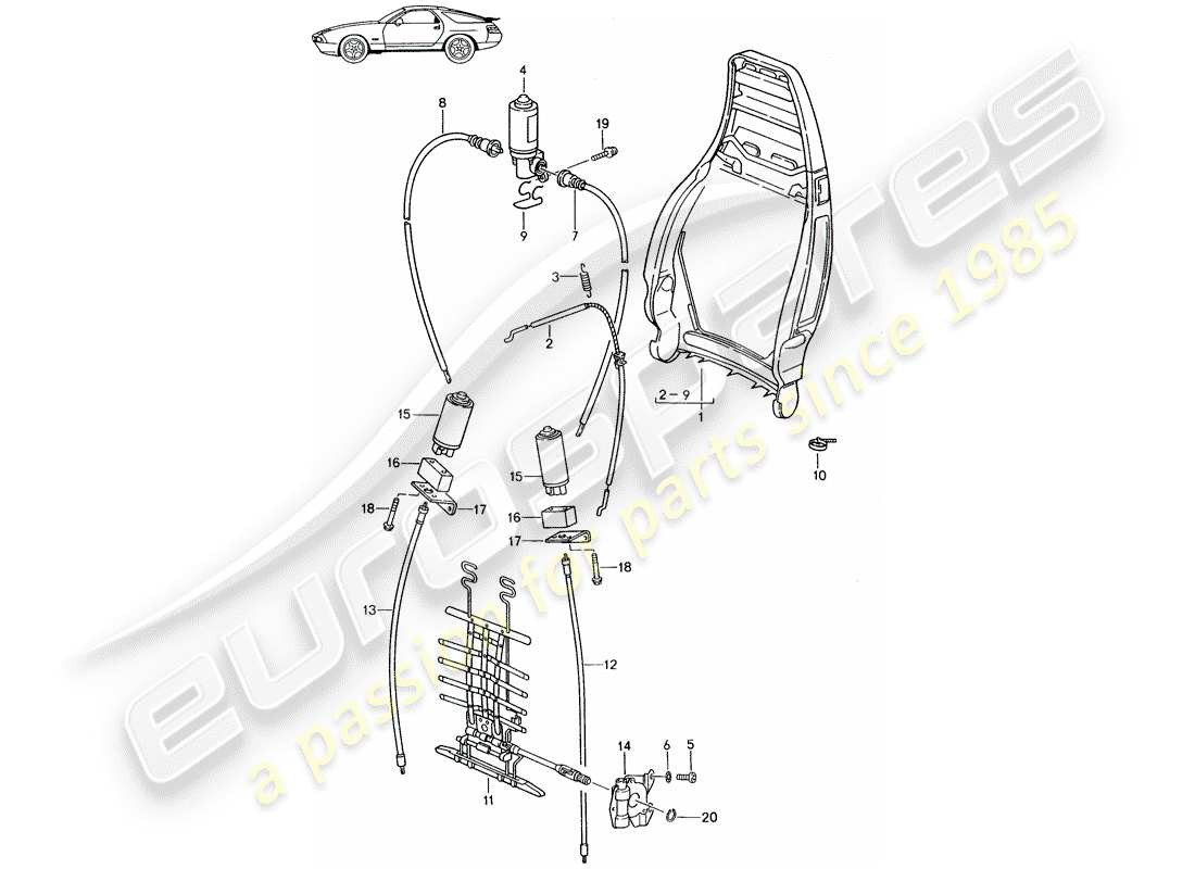 Porsche Seat 944/968/911/928 (1985) BACKREST FRAME - LUMBAR SUPPORT - D - MJ 1987>> Part Diagram